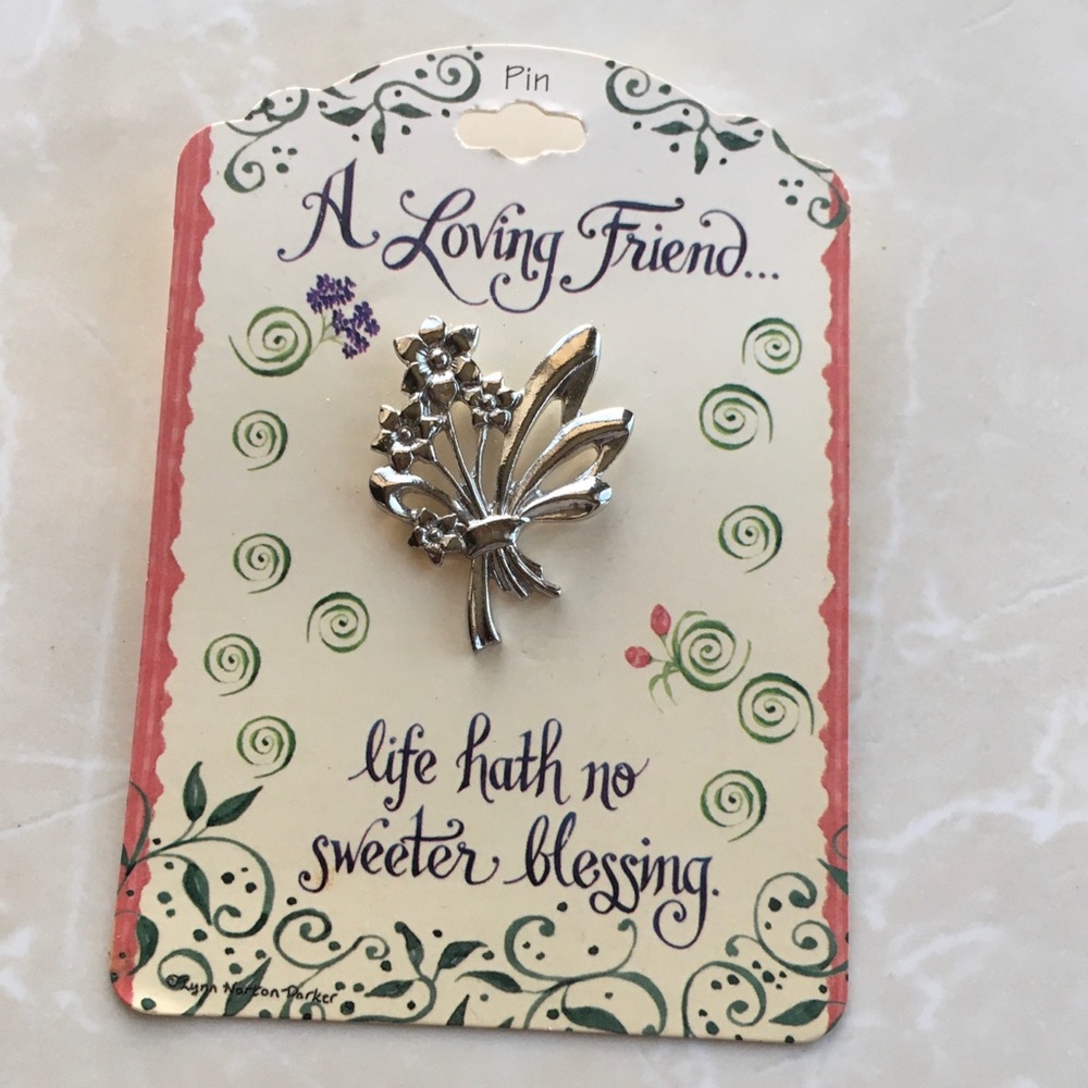 Bouquet of Flowers Silvertone Pin